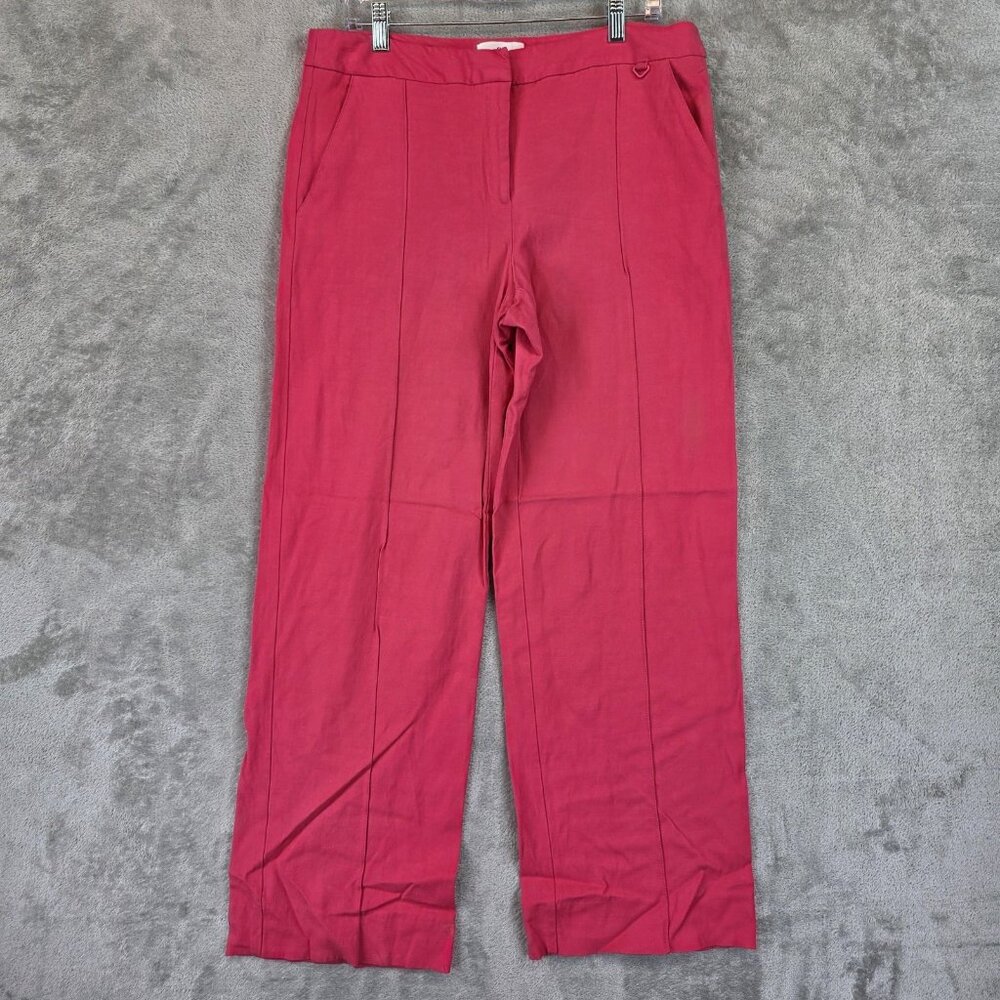 CUE Pants Womens Size 14 Pink Linen Blend Straight Leg Dress Trousers Tailored